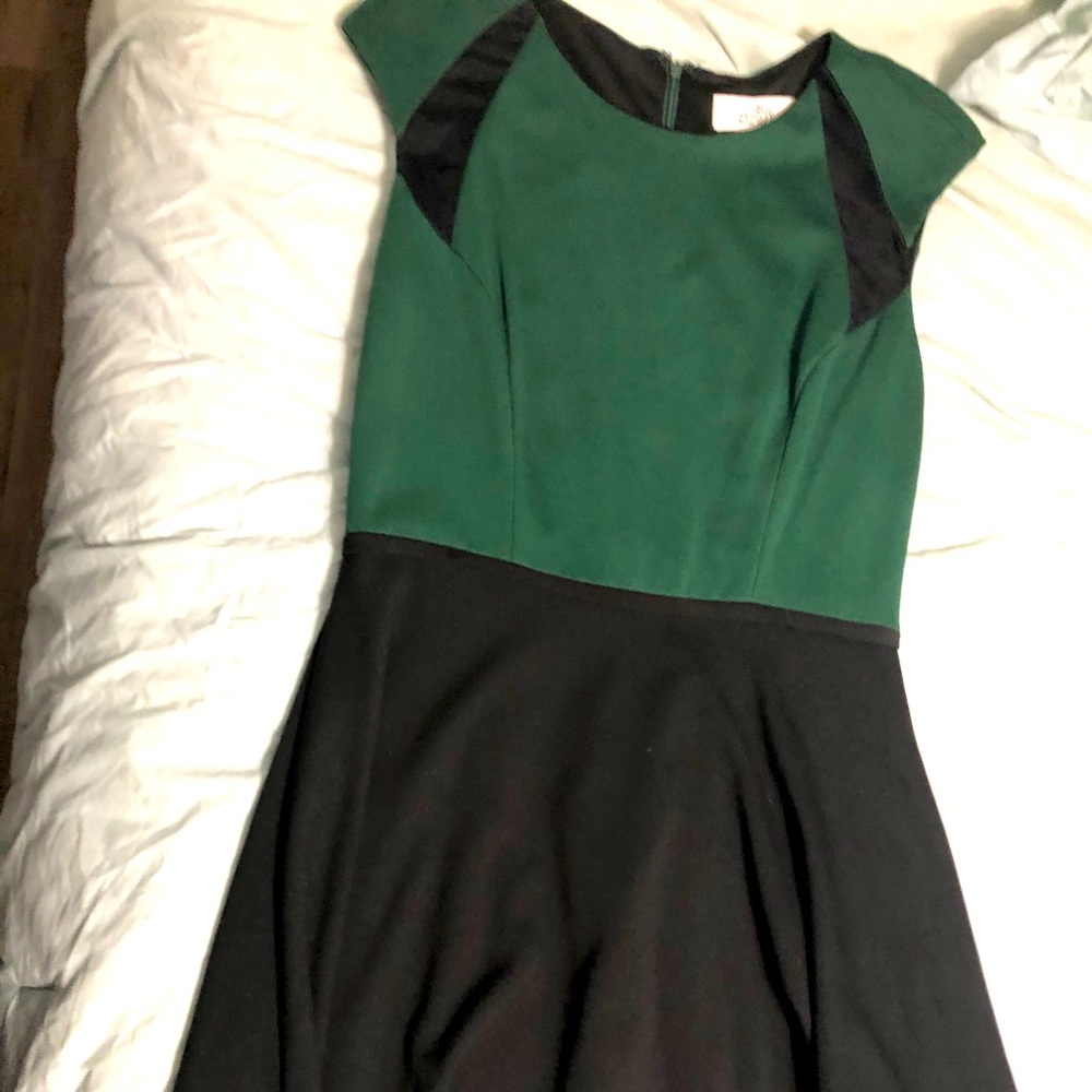 Green and Black Knee Length Dress